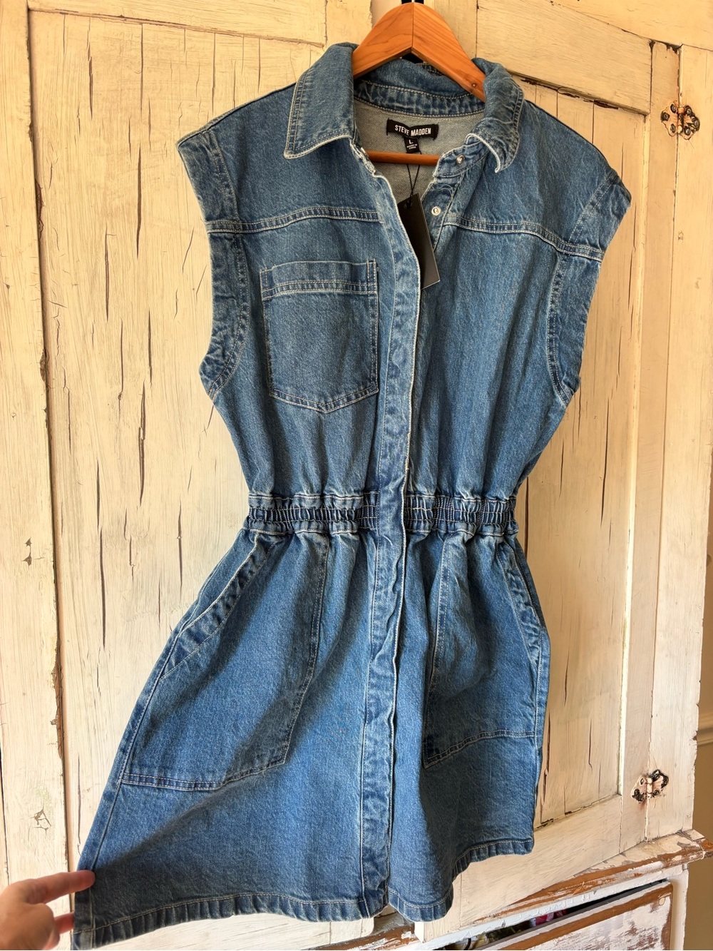 Steve Madden Blue Denim Button-Front Sleeveless Dress
